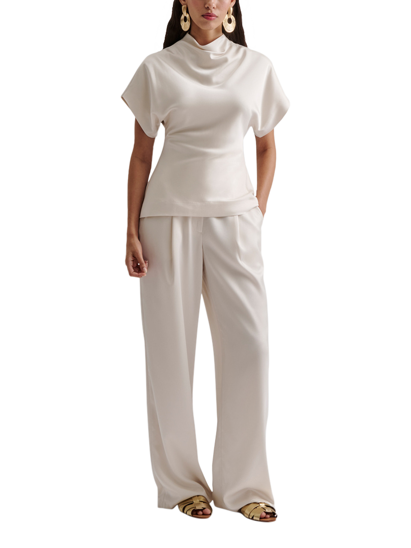 Product image 3 of 5, which shows Malina Sarah Satin Trousers, Vanilla, XS