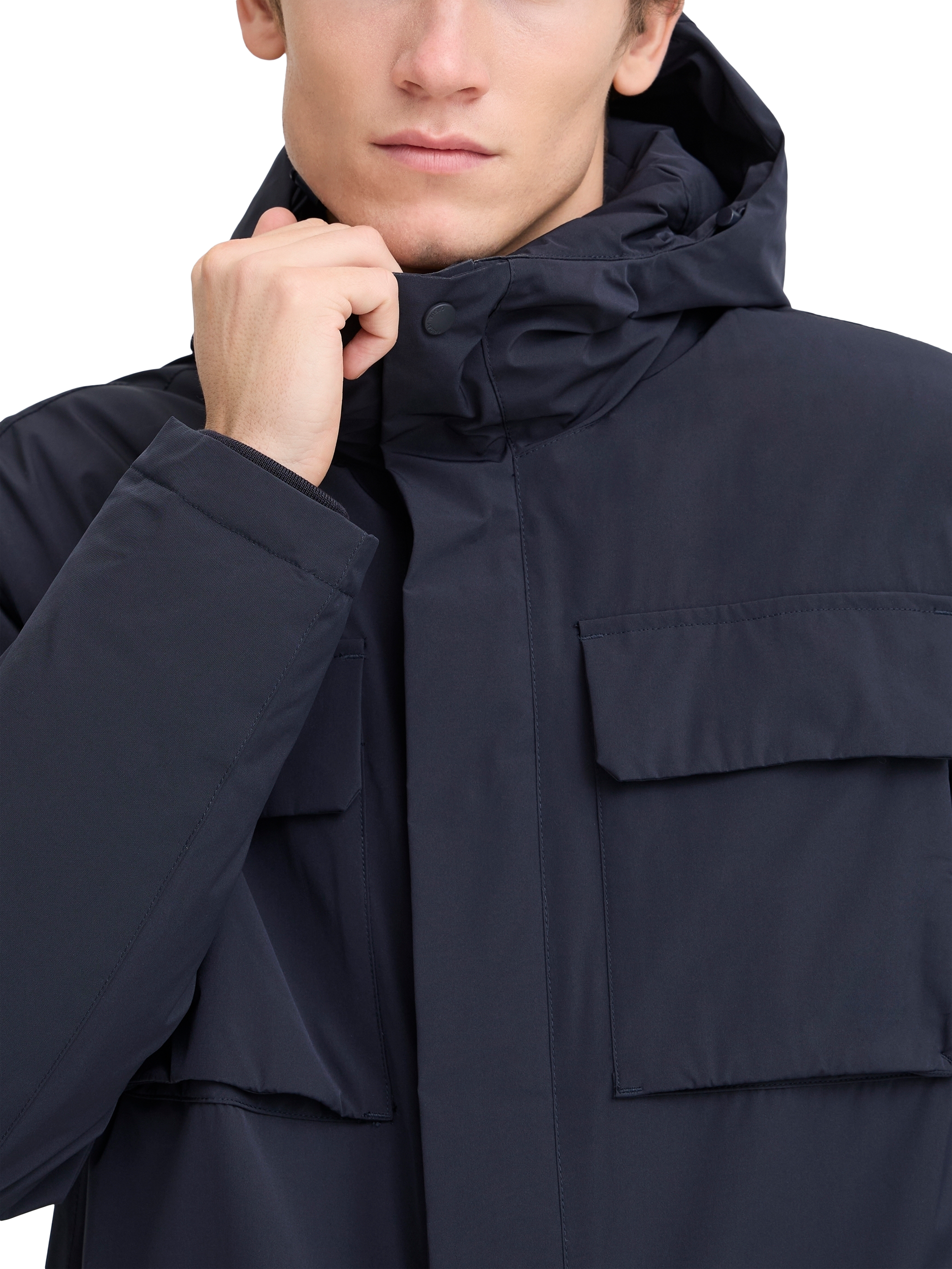 Product image 4 of 7, which shows Casual Friday Klint Longline Padded Parka Coat, Dark Navy, M