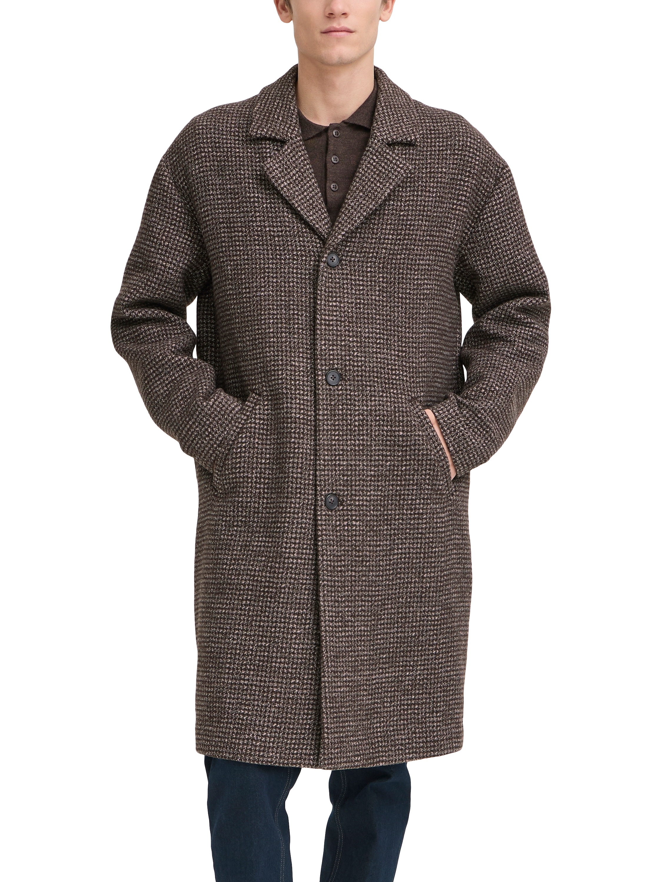 Product image 1 of 7, which shows Casual Friday Fridolf Houndstooth Wool Blend Coat, Demitasse, XXL