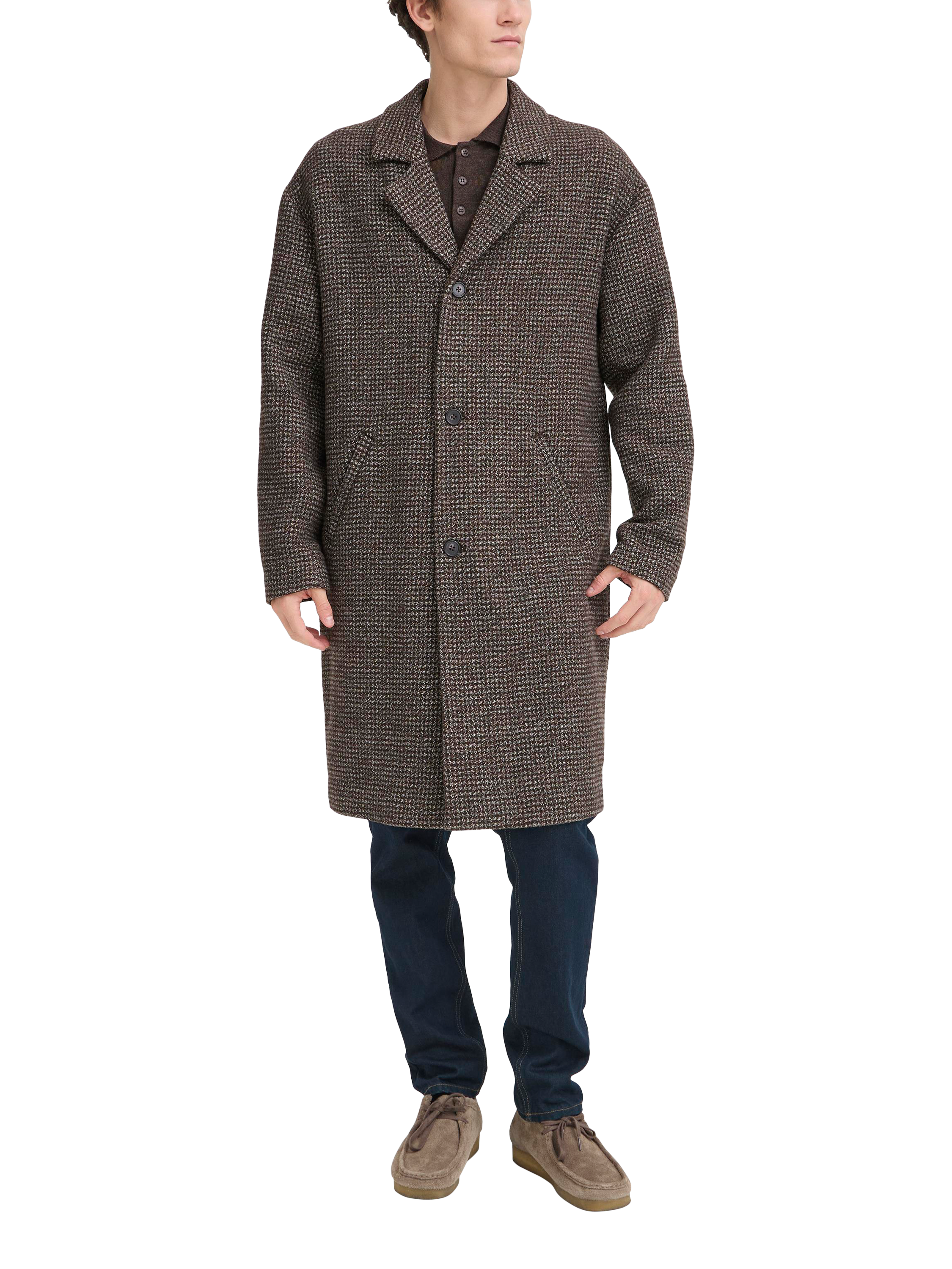 Product image 3 of 7, which shows Casual Friday Fridolf Houndstooth Wool Blend Coat, Demitasse, XXL