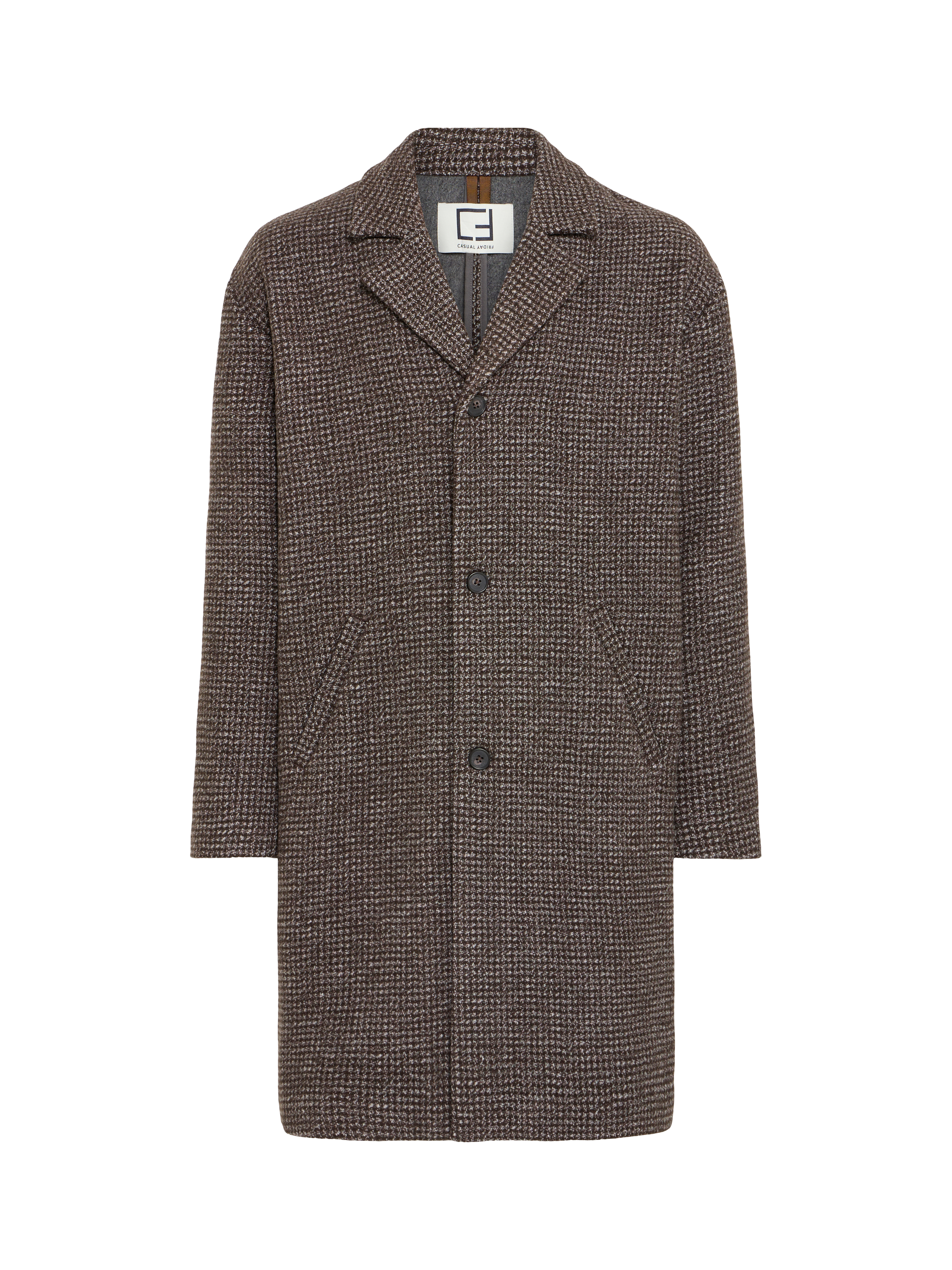 Product image 5 of 7, which shows Casual Friday Fridolf Houndstooth Wool Blend Coat, Demitasse, XXL