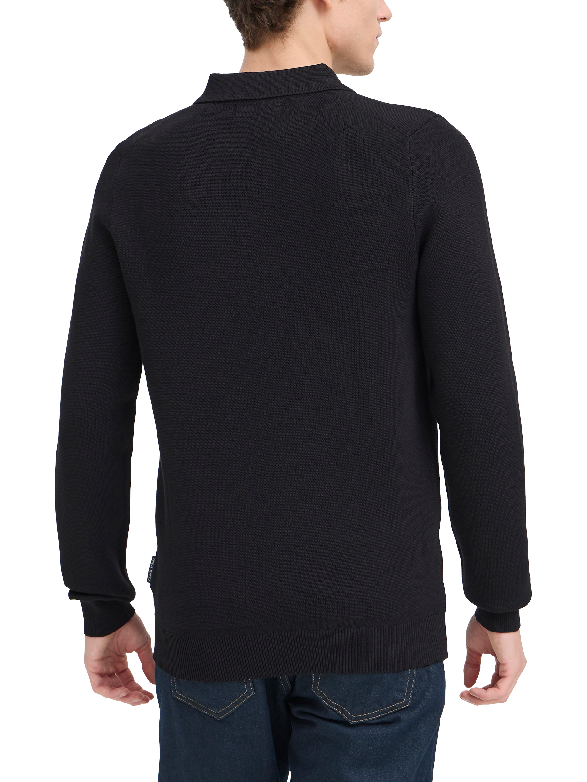 Casual Friday Abel Milano Long Sleeve Knitted Polo Jumper, Black