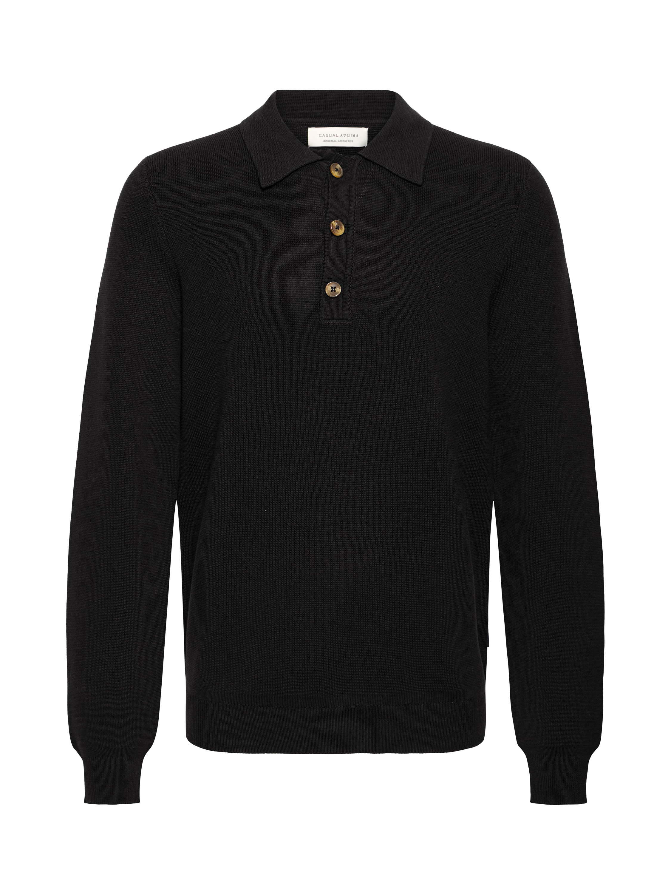 Casual Friday Abel Milano Long Sleeve Knitted Polo Jumper, Black