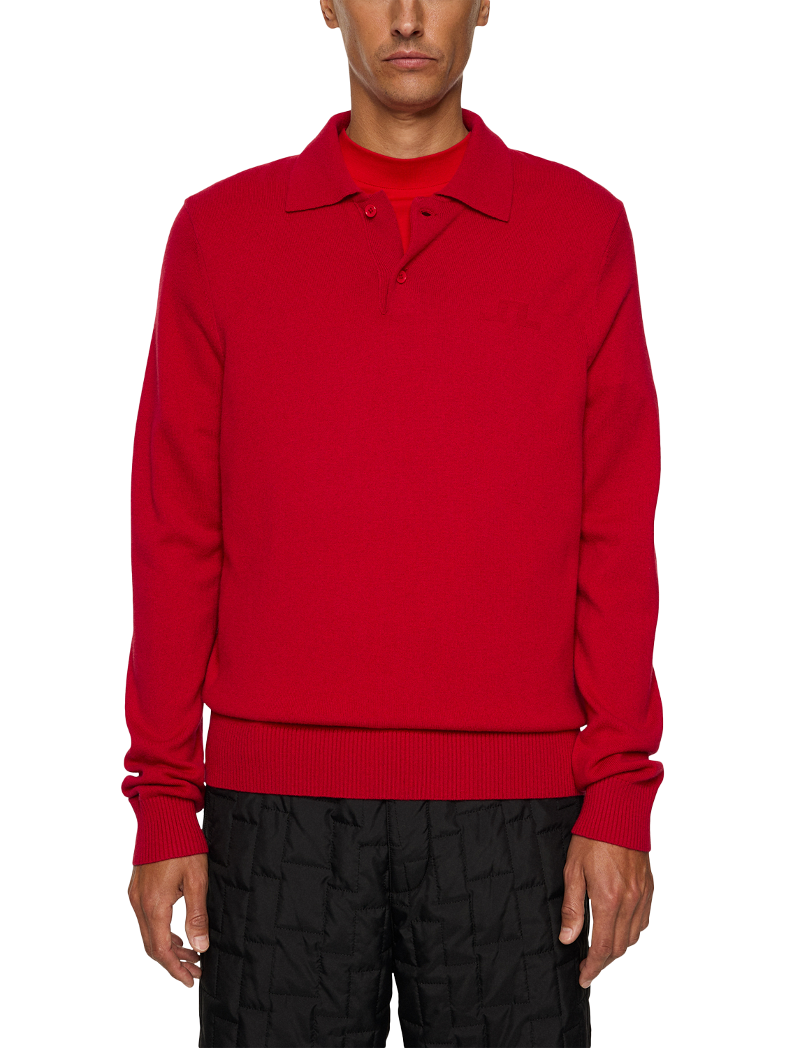 Product image 1 of 5, which shows J.Lindeberg Edgar Wool Blend Polo Jumper, Barbados Cherry, S