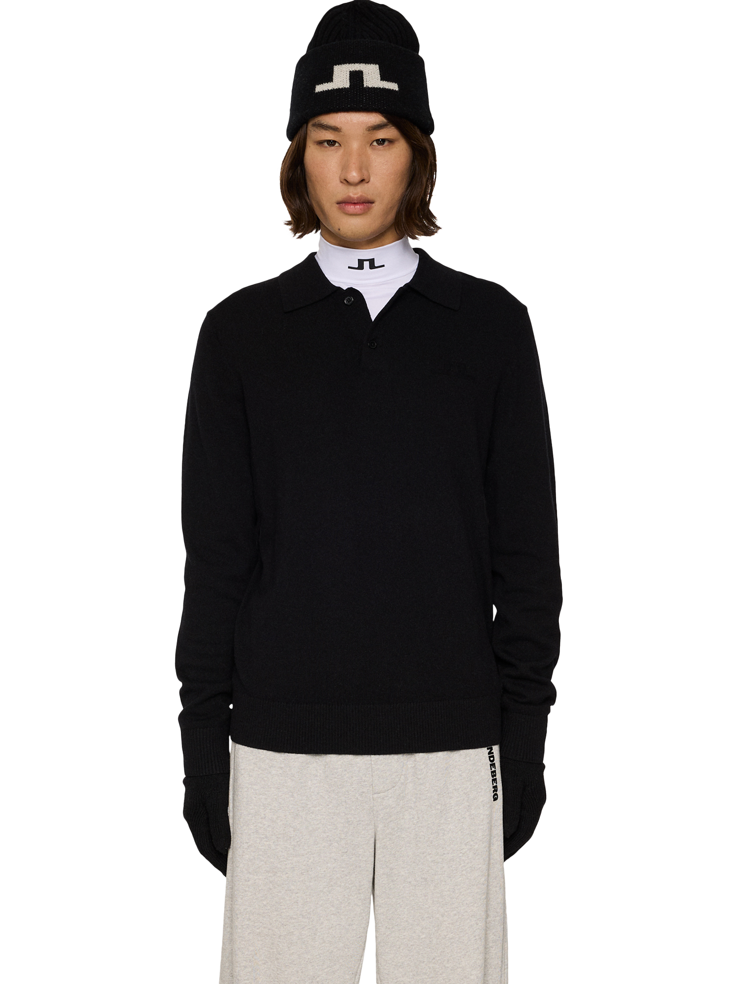 Product image 1 of 5, which shows J.Lindeberg Edgar Wool Blend Polo Jumper, Black, M