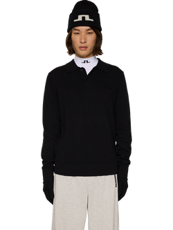 J.Lindeberg Edgar Wool Blend Polo Jumper, Black