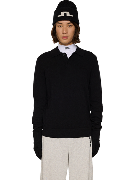 J.Lindeberg Edgar Wool Blend Polo Jumper, Black