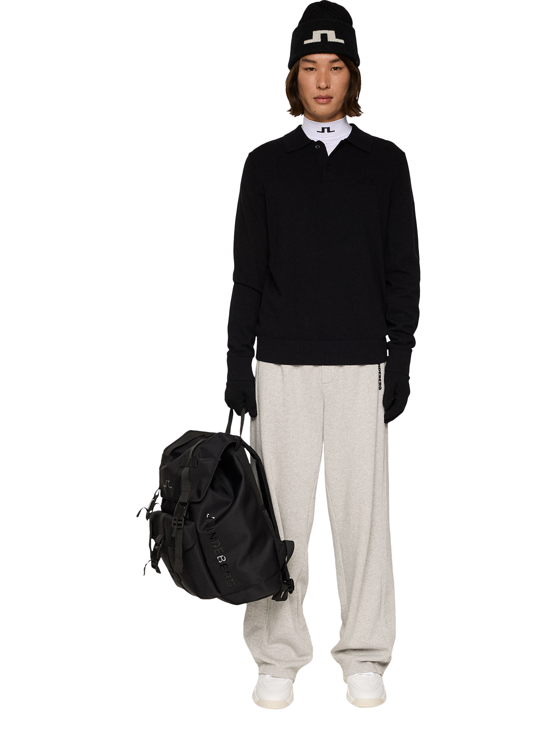 Product image 3 of 5, which shows J.Lindeberg Edgar Wool Blend Polo Jumper, Black, M