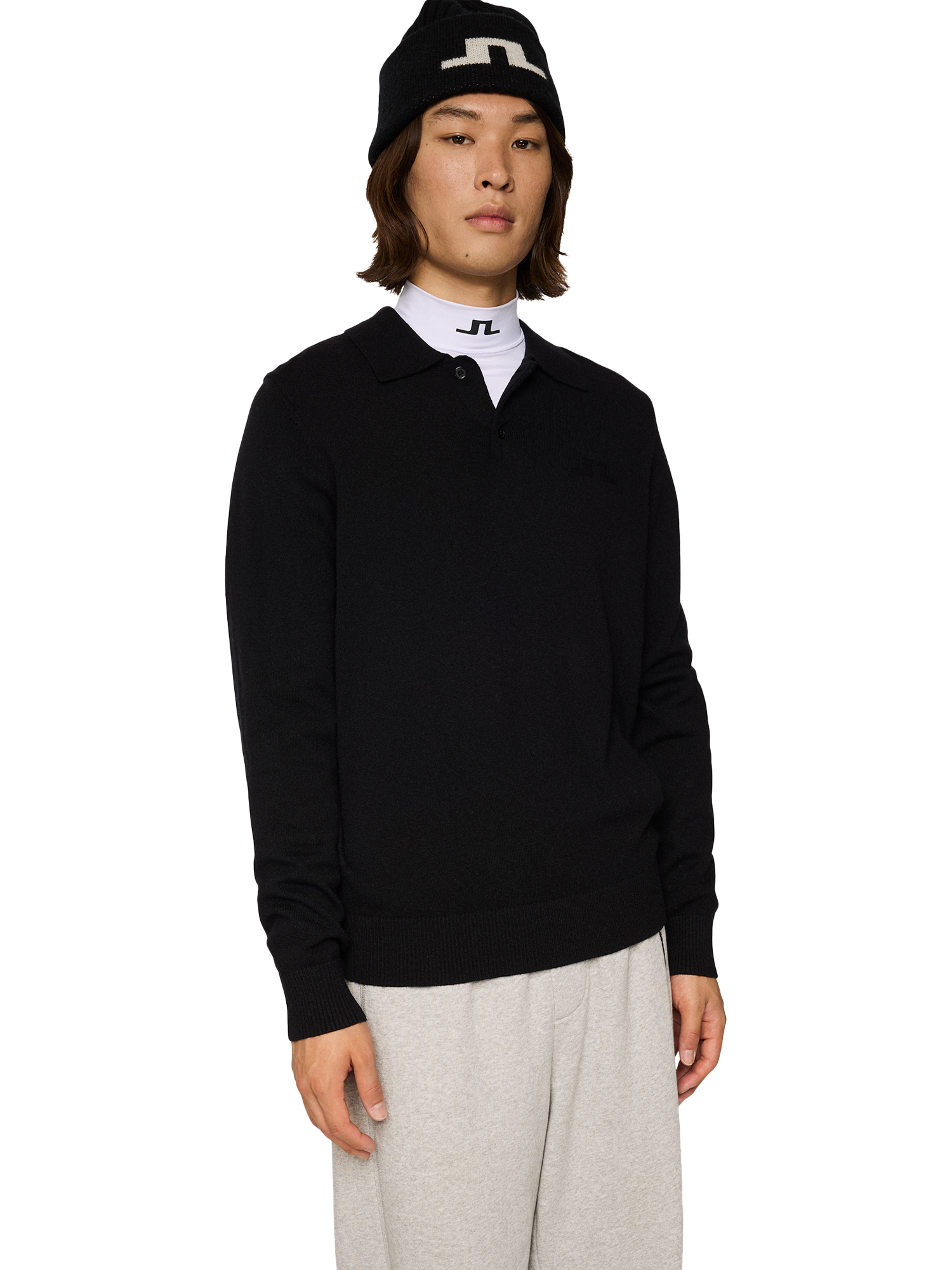 Product image 4 of 5, which shows J.Lindeberg Edgar Wool Blend Polo Jumper, Black, M