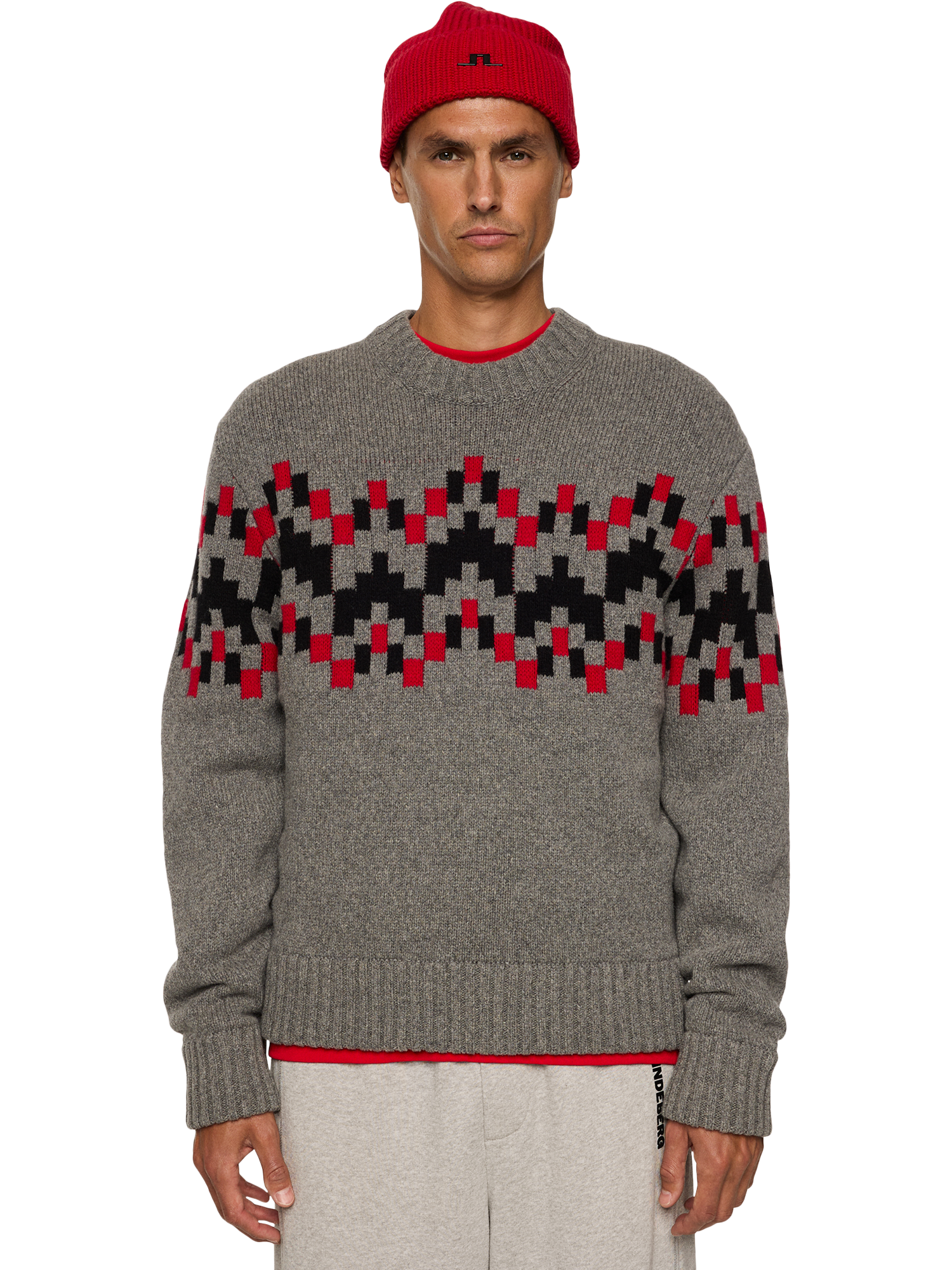Product image 1 of 5, which shows J.Lindeberg Faris Fair Isle Wool Jumper, Medium Grey Melange, L