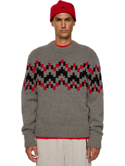 J.Lindeberg Faris Fair Isle Wool Jumper, Medium Grey Melange