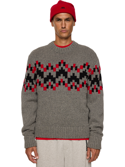 J.Lindeberg Faris Fair Isle Wool Jumper, Medium Grey Melange