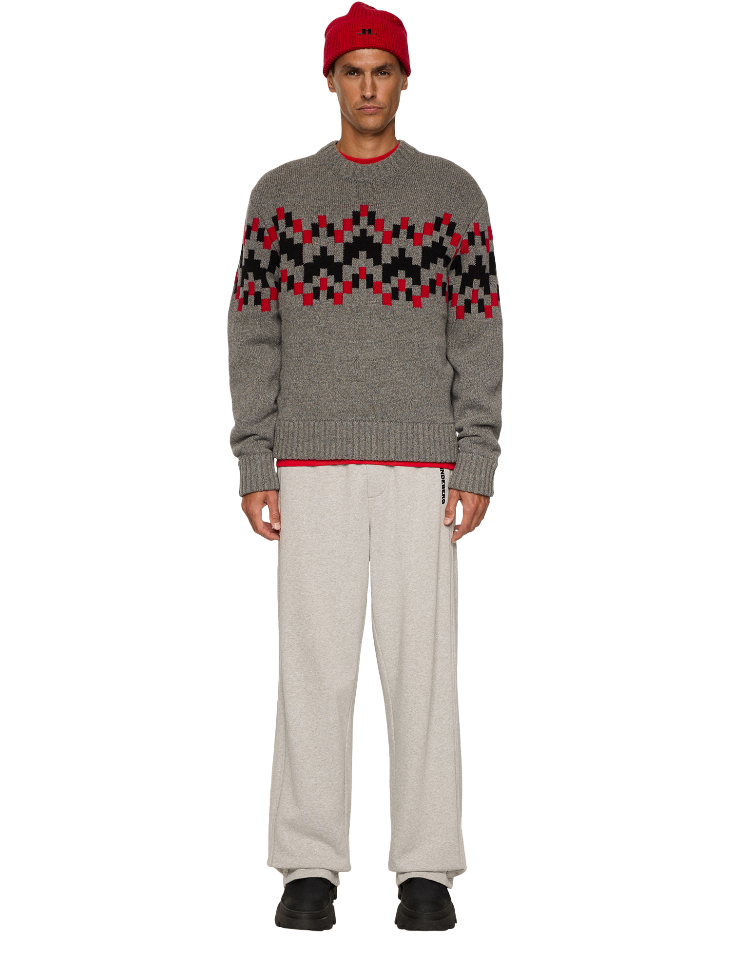 Product image 3 of 5, which shows J.Lindeberg Faris Fair Isle Wool Jumper, Medium Grey Melange, L