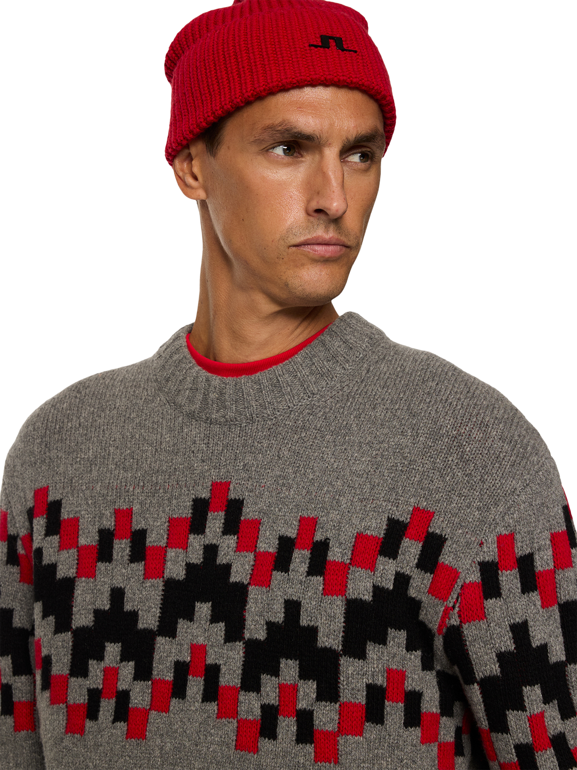 Product image 4 of 5, which shows J.Lindeberg Faris Fair Isle Wool Jumper, Medium Grey Melange, L