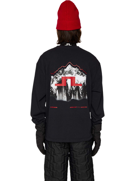 J.Lindeberg Walsh Cotton Regular Fit Long Sleeve Graphic T-Shirt, Black - view 2, Black