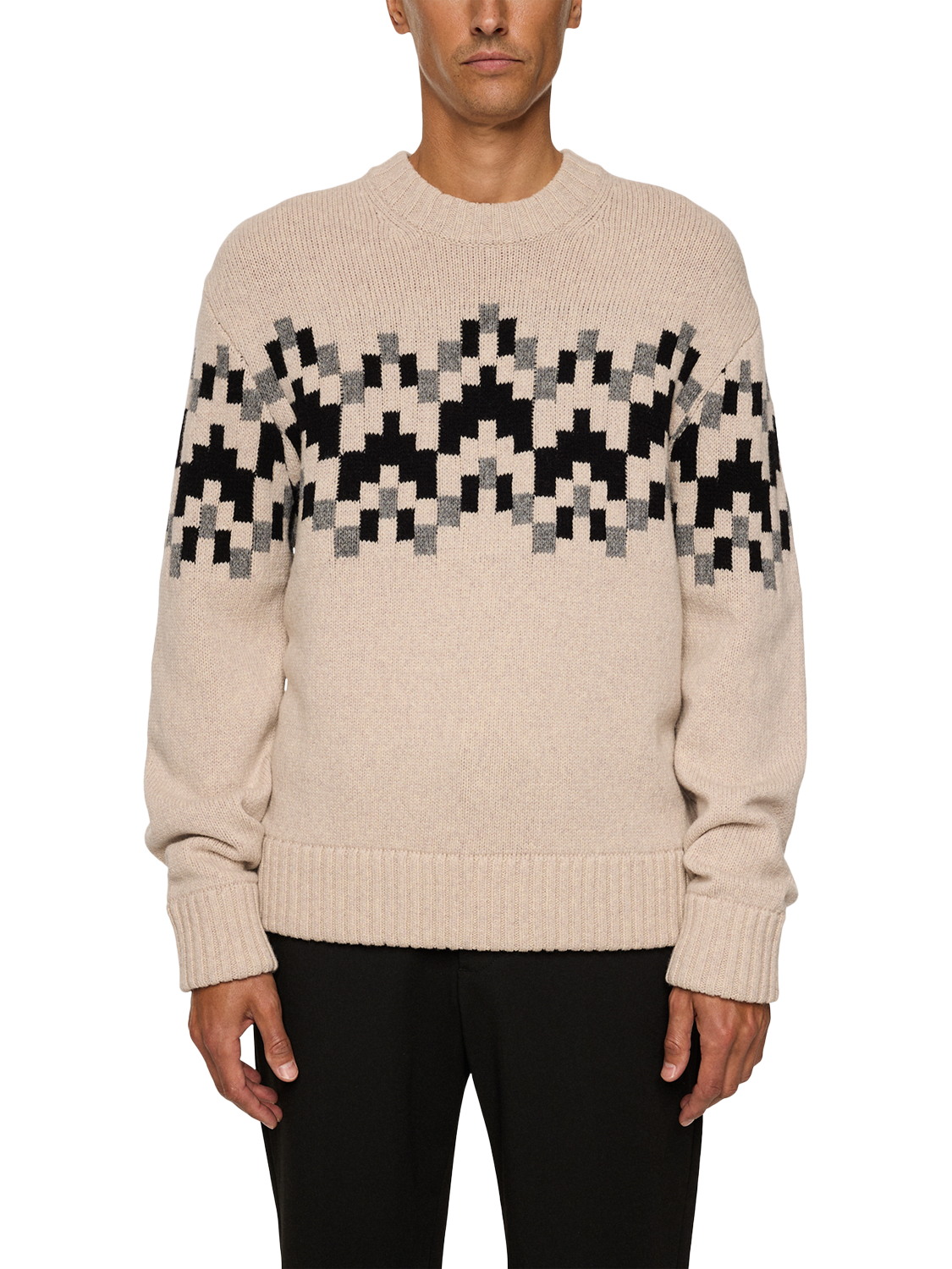 Product image 1 of 5, which shows J.Lindeberg Faris Fair Isle Wool Jumper, Moonbeam, M
