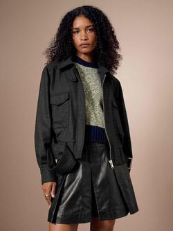 Brora Check Pure Wool Bomber Jacket, Lead, Lead