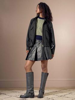 Brora Check Pure Wool Bomber Jacket, Lead - view 2, Lead