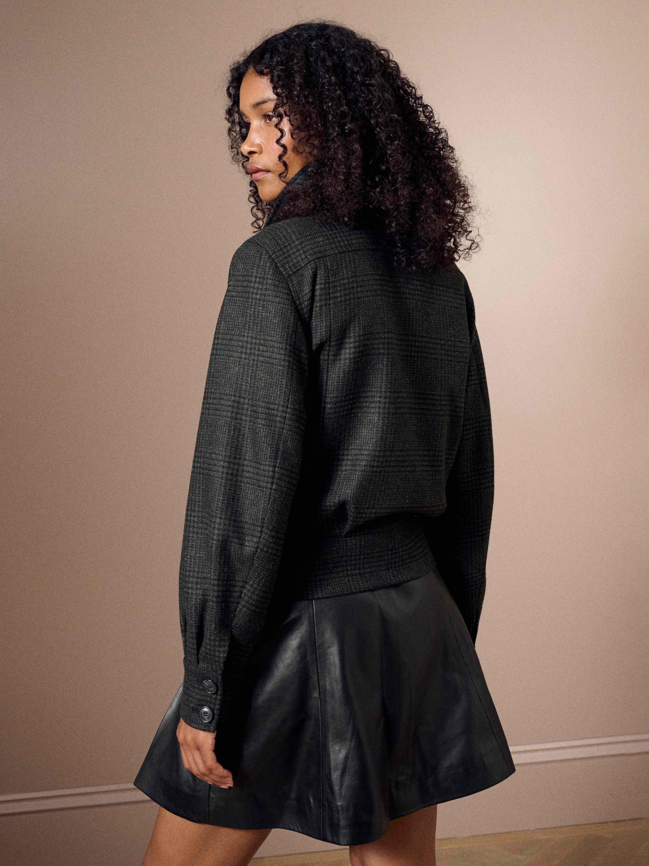 Product image 3 of 6, which shows Brora Check Pure Wool Bomber Jacket, Lead, 6