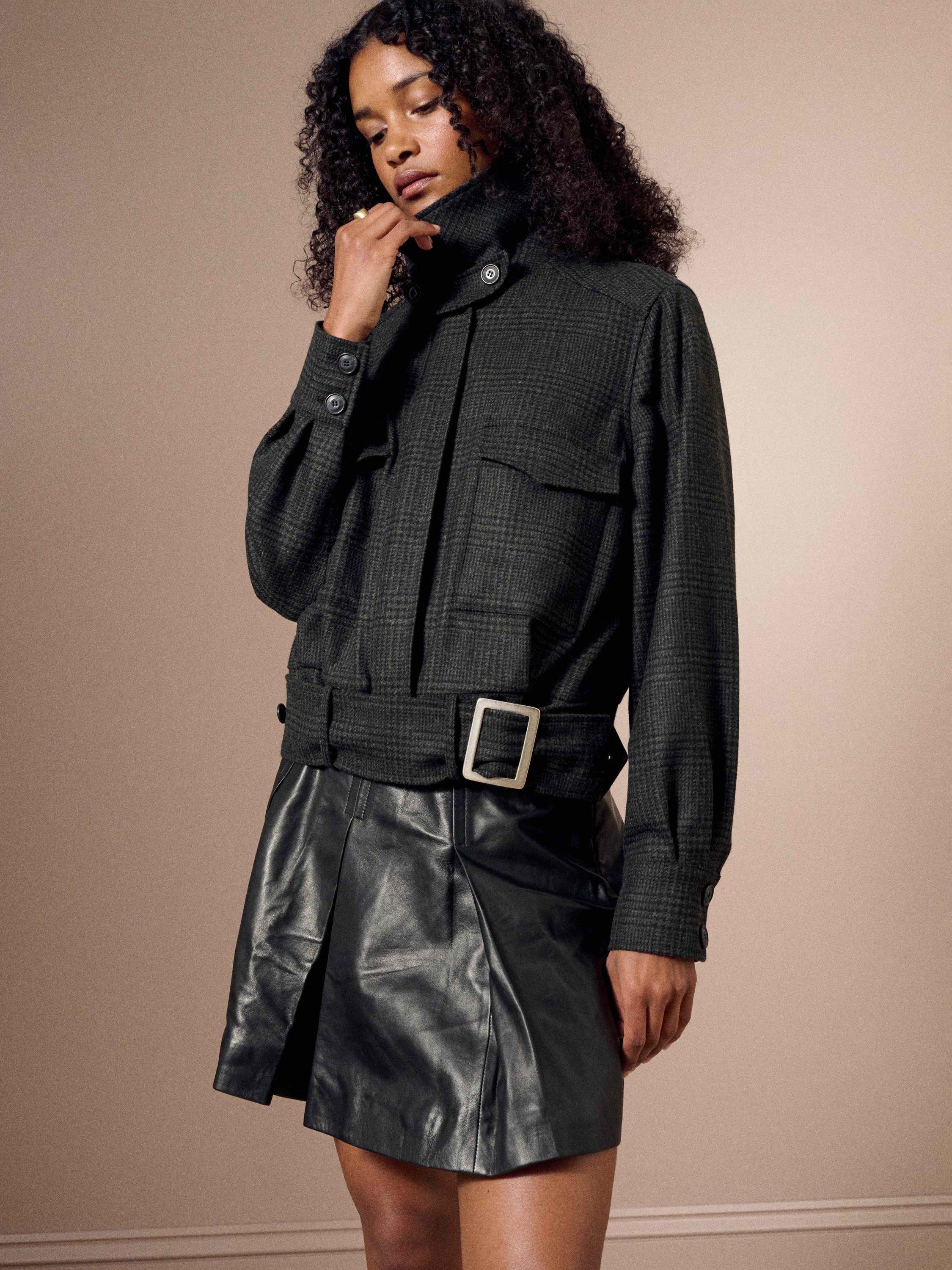 Product image 4 of 6, which shows Brora Check Pure Wool Bomber Jacket, Lead, 6