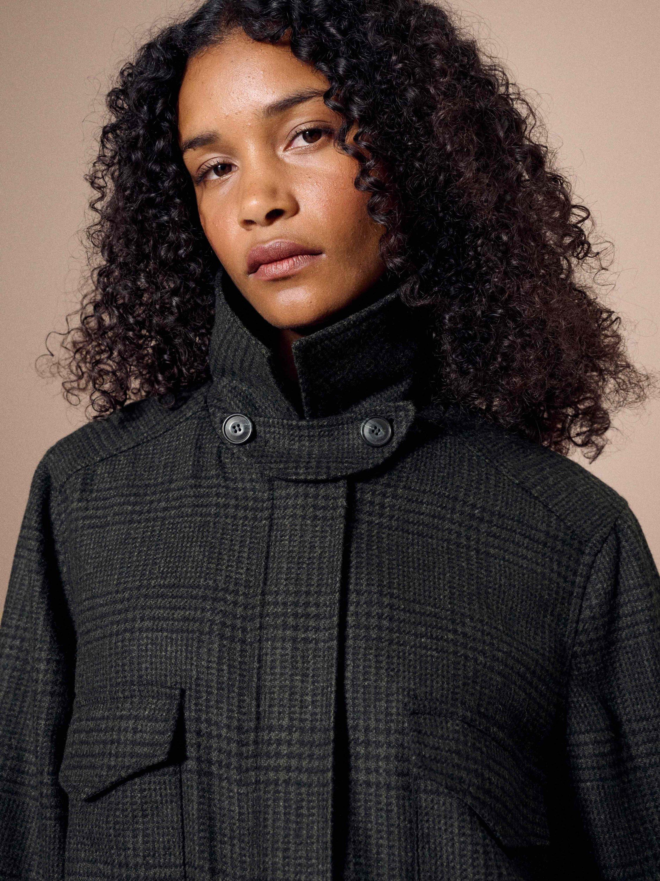 Product image 5 of 6, which shows Brora Check Pure Wool Bomber Jacket, Lead, 6