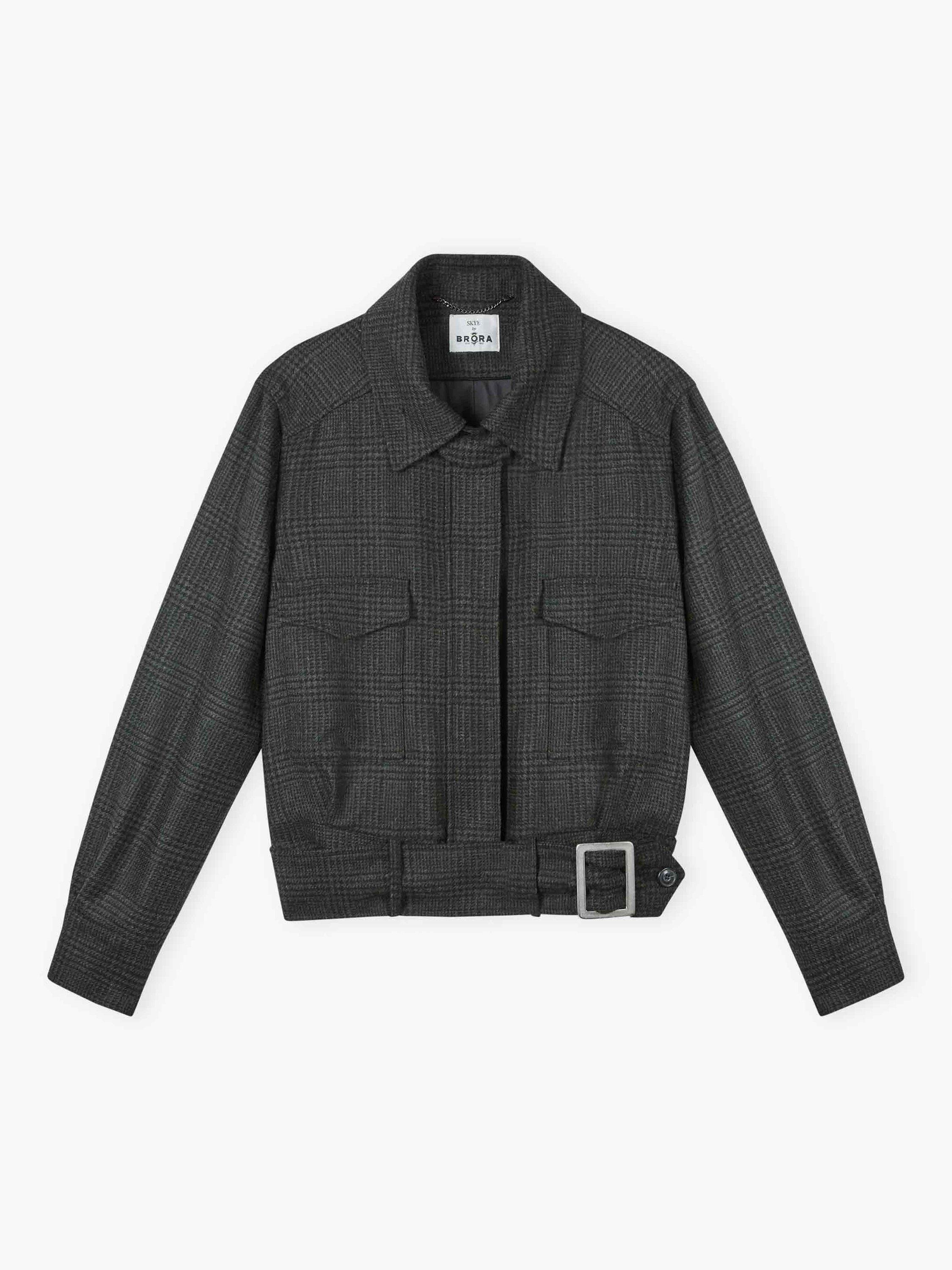 Product image 6 of 6, which shows Brora Check Pure Wool Bomber Jacket, Lead, 6