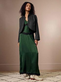 Brora Pinstripe Cropped Pure Wool Jacket, Black - view 2, Black