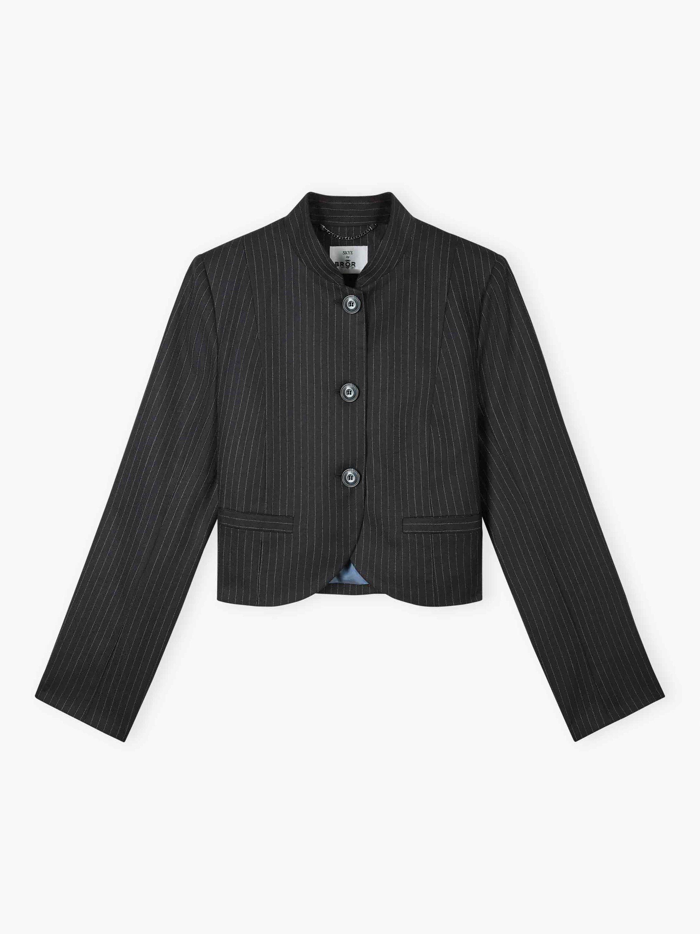 Product image 5 of 5, which shows Brora Pinstripe Cropped Pure Wool Jacket, Black, 6