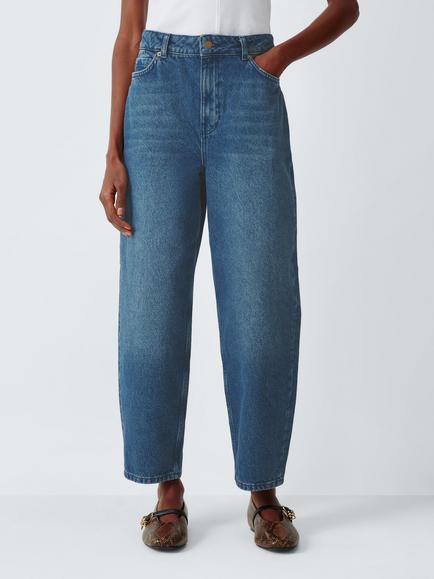 AND/OR Mid Rise Barrel Leg Cropped Jeans, Mid Wash Blue