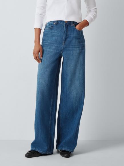 AND/OR Wide Leg Seam Detail Jeans, Mid Wash Blue