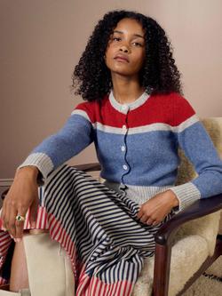 Brora Colour Block Pure Wool Cardigan, Storm/Ruby - view 2, Storm/Ruby