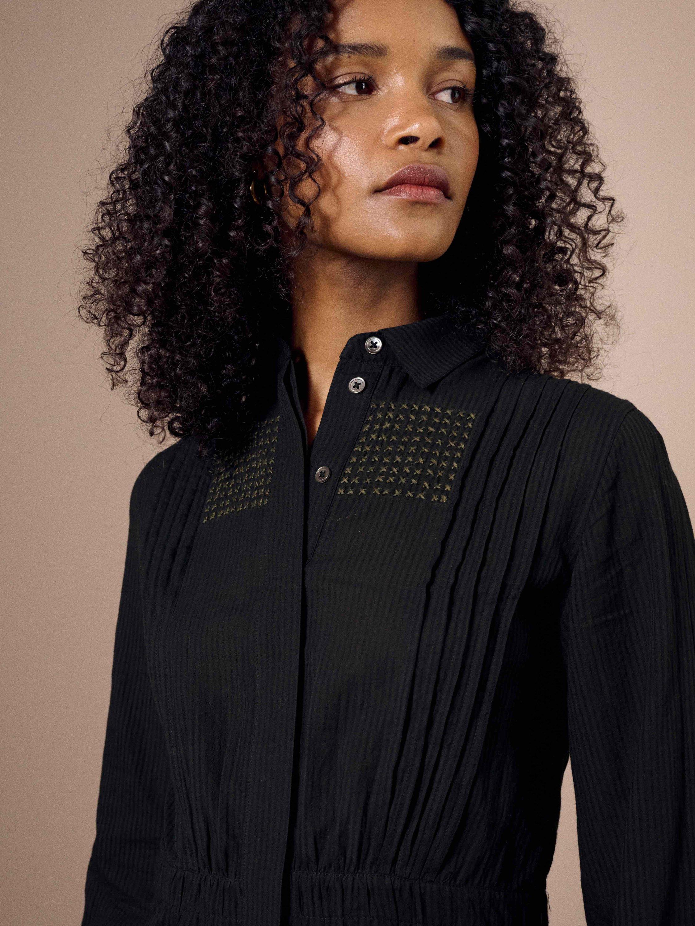 Product image 3 of 5, which shows Brora Cross Stitch Embroidered Shirt, Black, 6