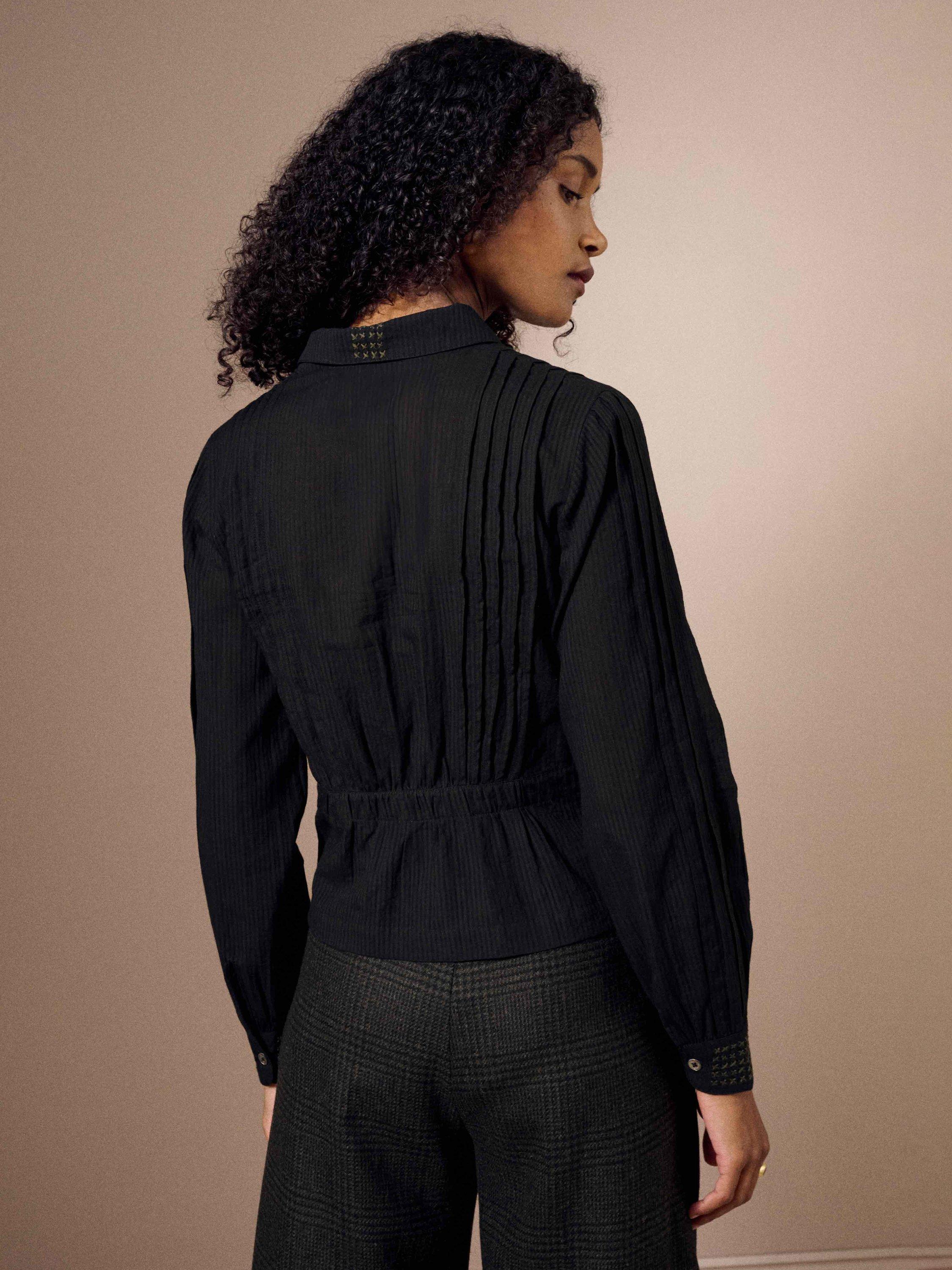 Product image 4 of 5, which shows Brora Cross Stitch Embroidered Shirt, Black, 6