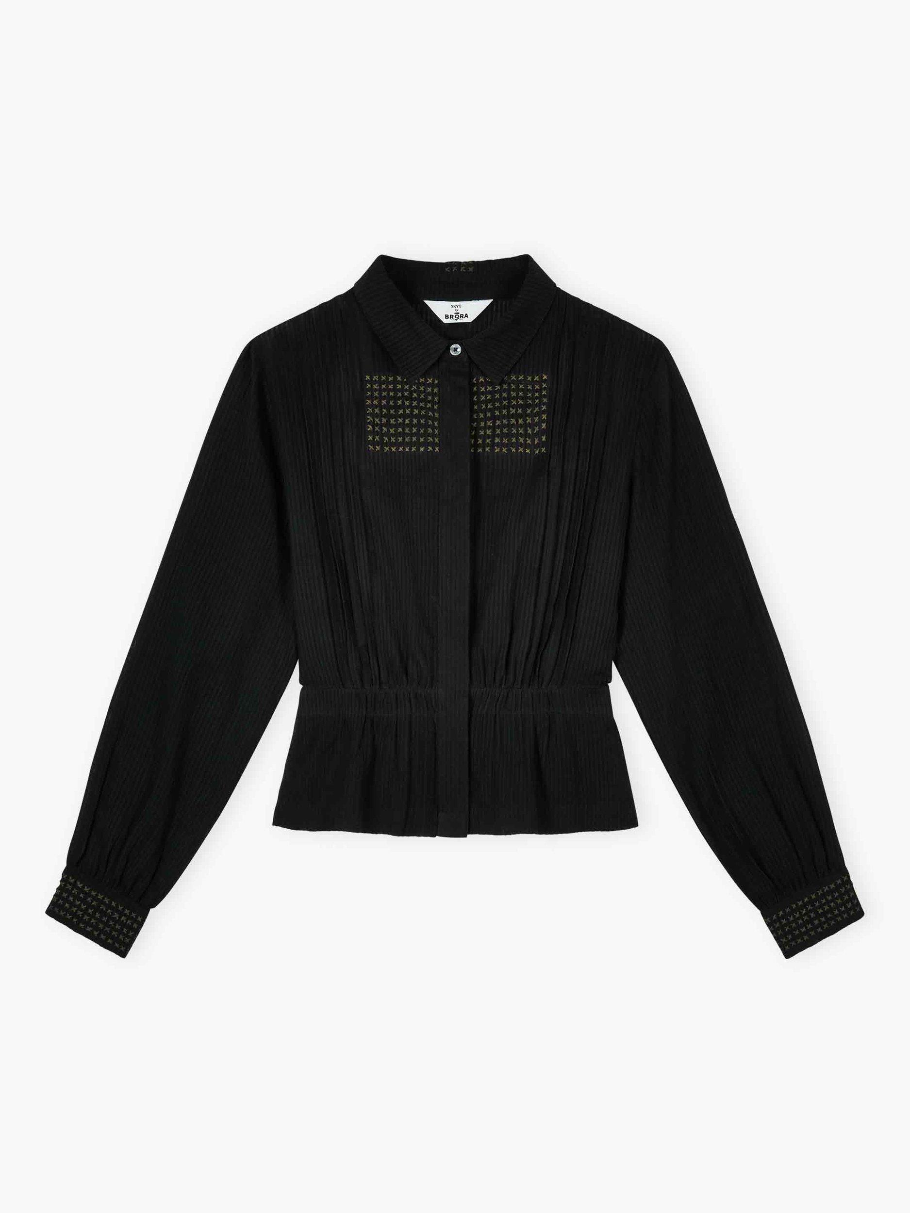 Product image 5 of 5, which shows Brora Cross Stitch Embroidered Shirt, Black, 6