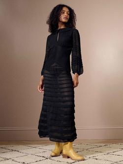 Brora Pintuck Frill Collar Maxi Dress, Black - view 2, Black