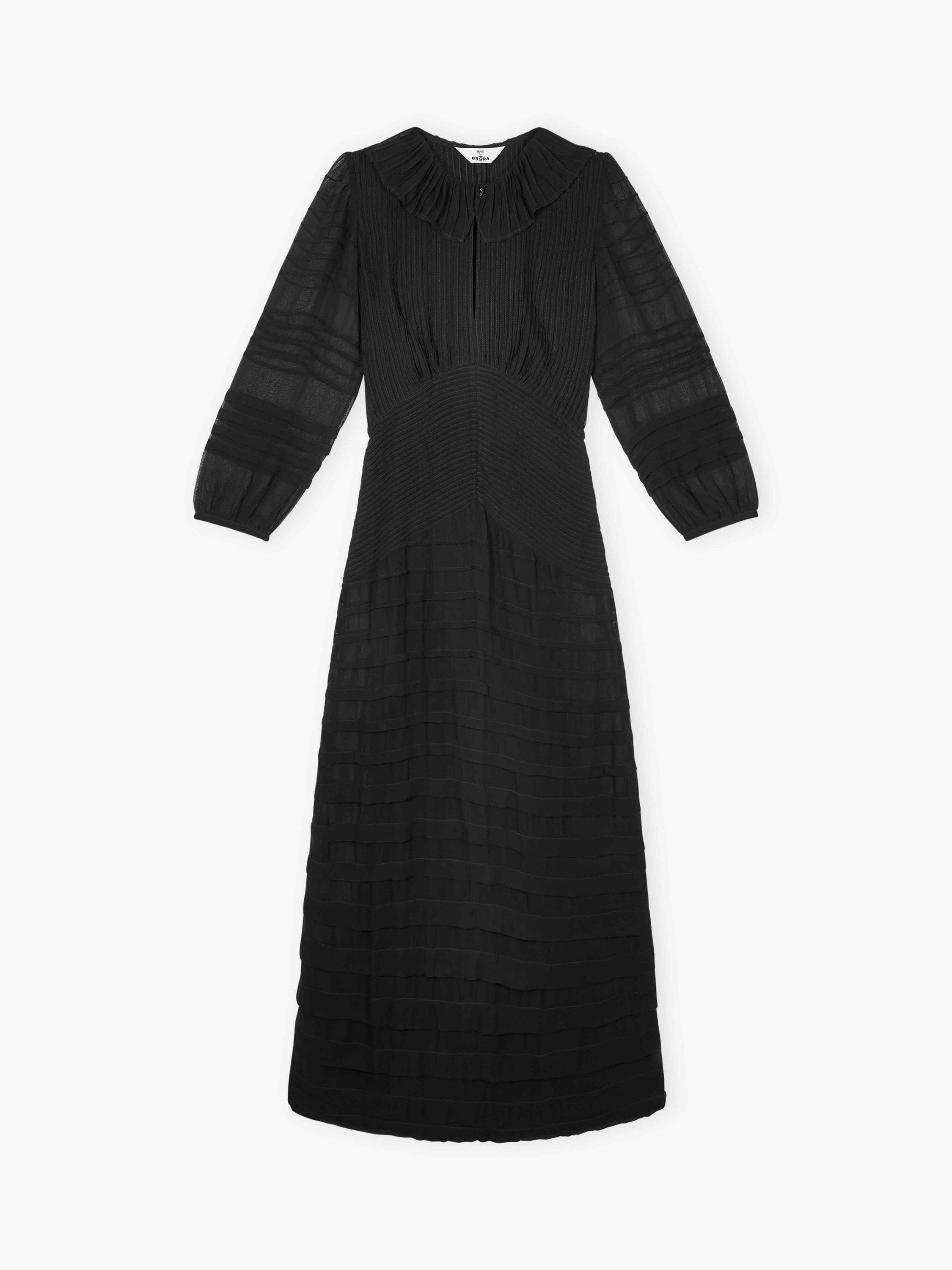 Product image 6 of 6, which shows Brora Pintuck Frill Collar Maxi Dress, Black, 6