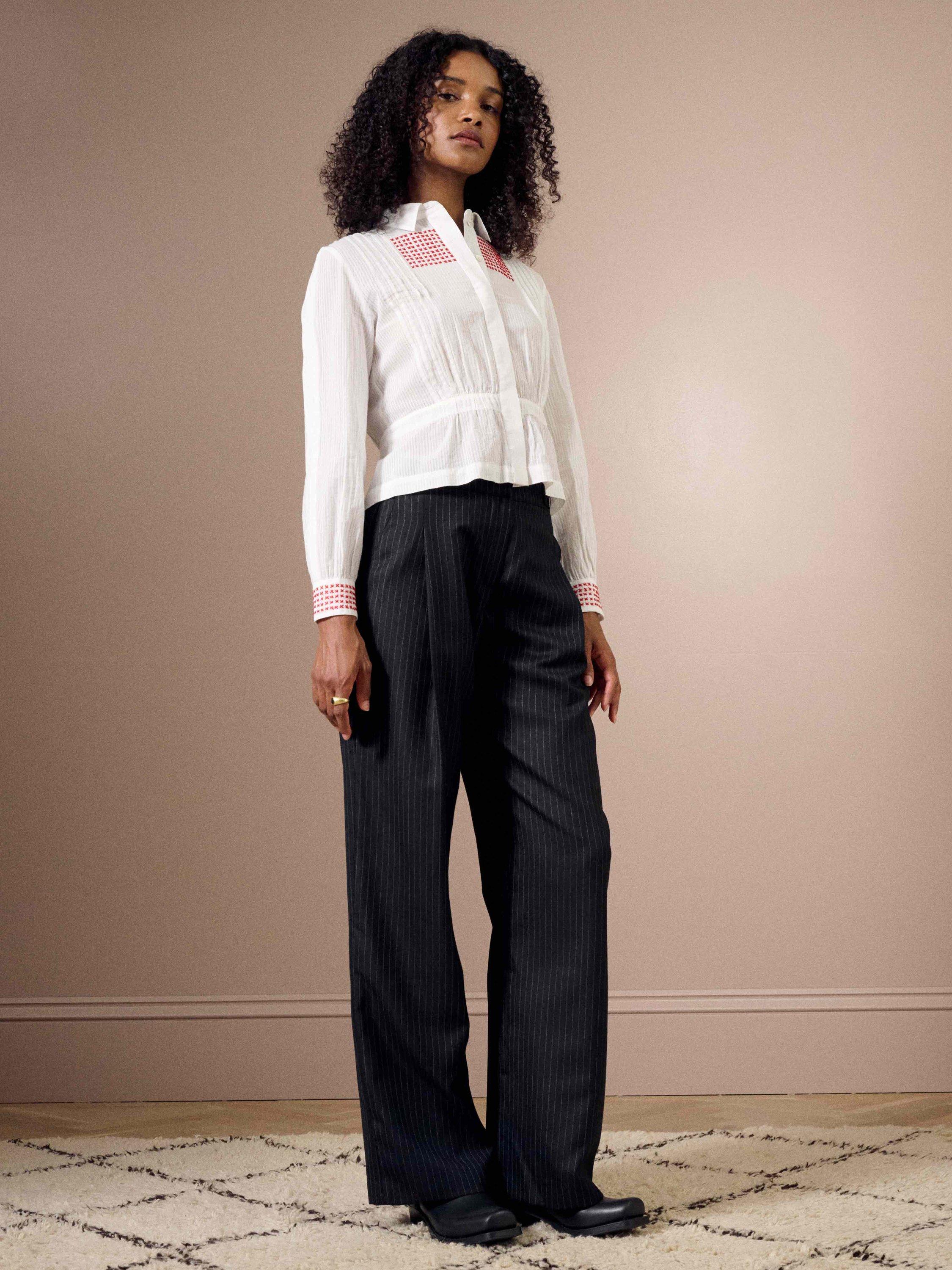 Product image 2 of 5, which shows Brora Cross Stitch Embroidered Shirt, White, 6