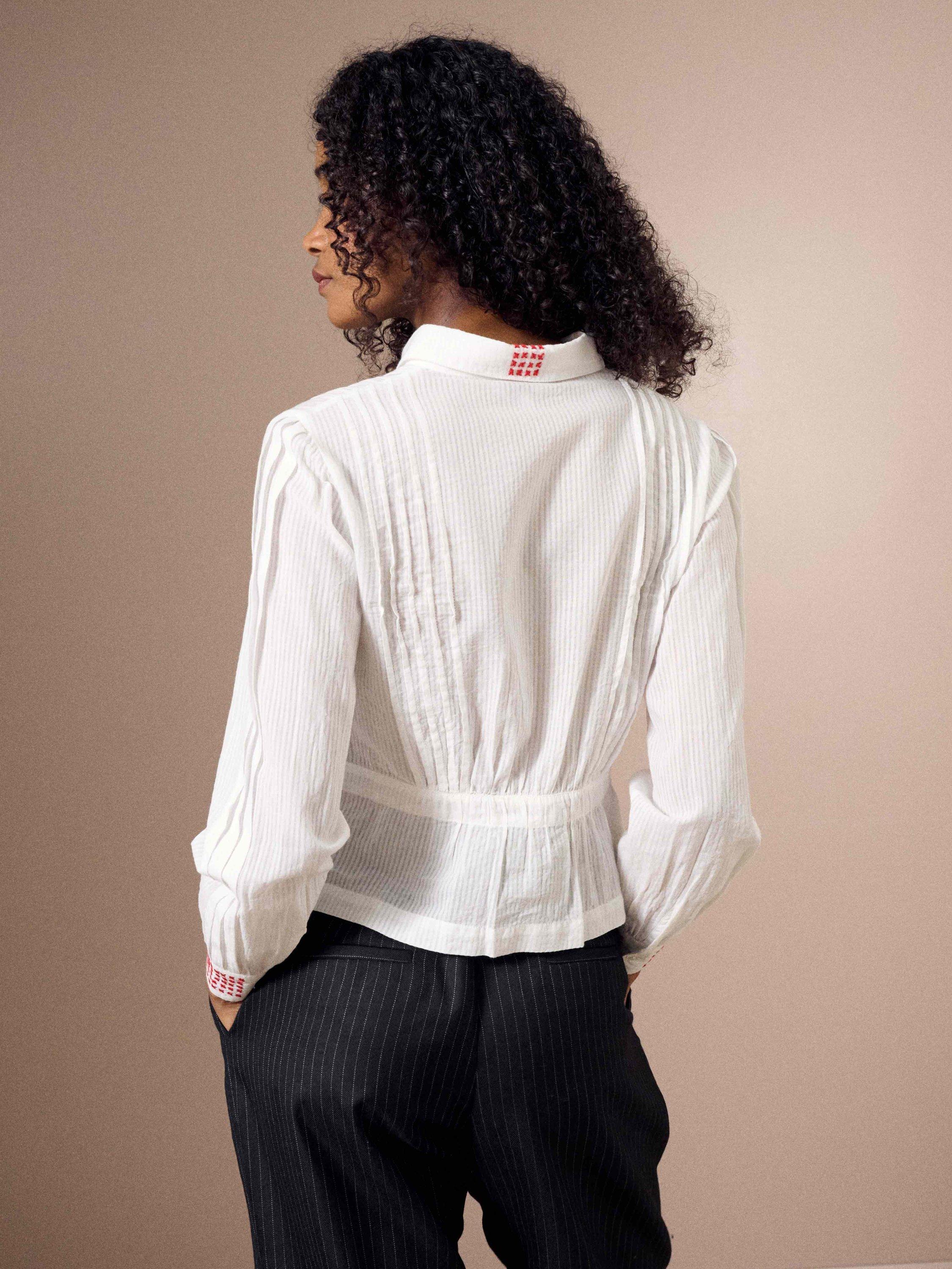 Product image 4 of 5, which shows Brora Cross Stitch Embroidered Shirt, White, 6