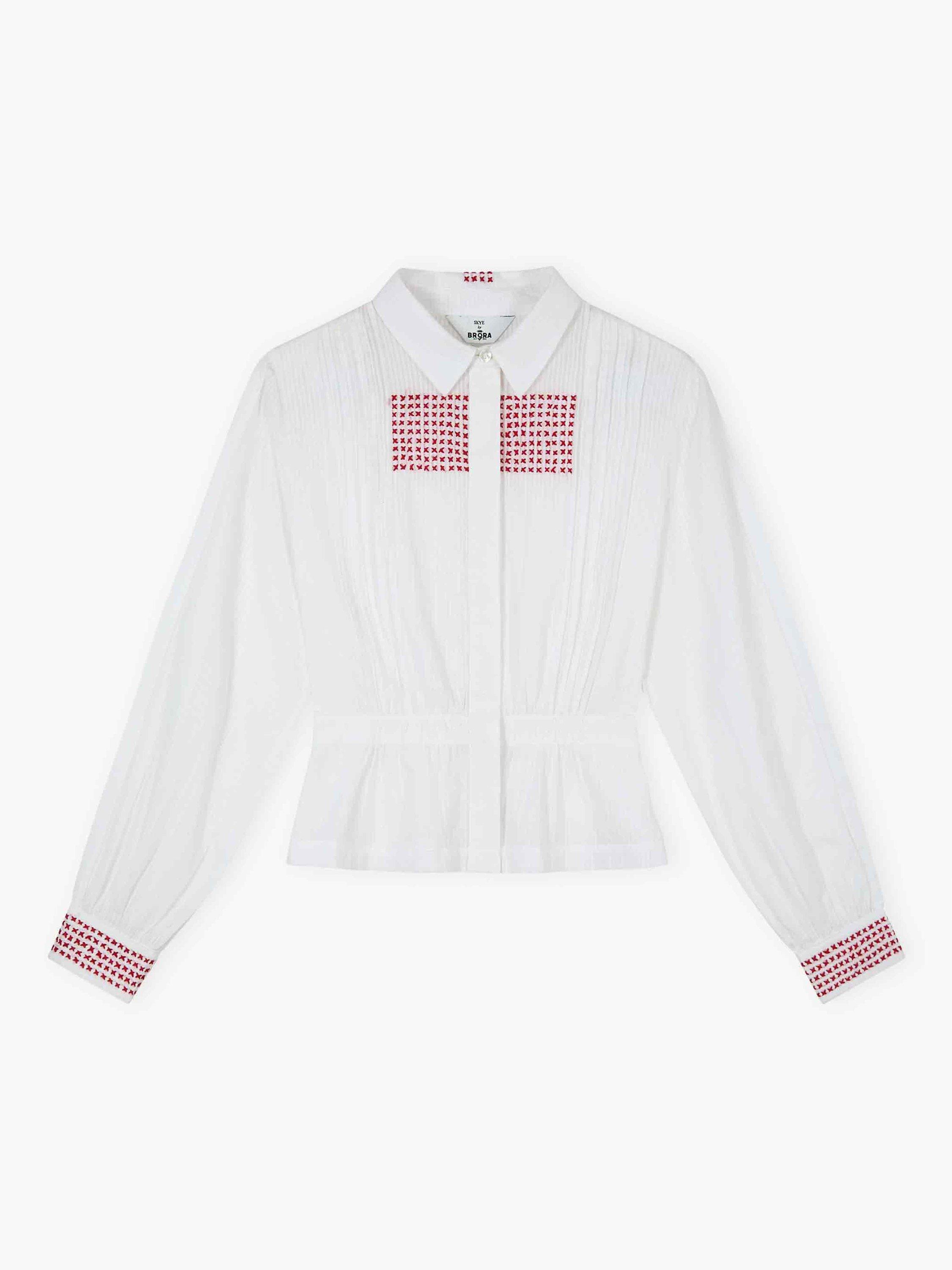 Product image 5 of 5, which shows Brora Cross Stitch Embroidered Shirt, White, 6