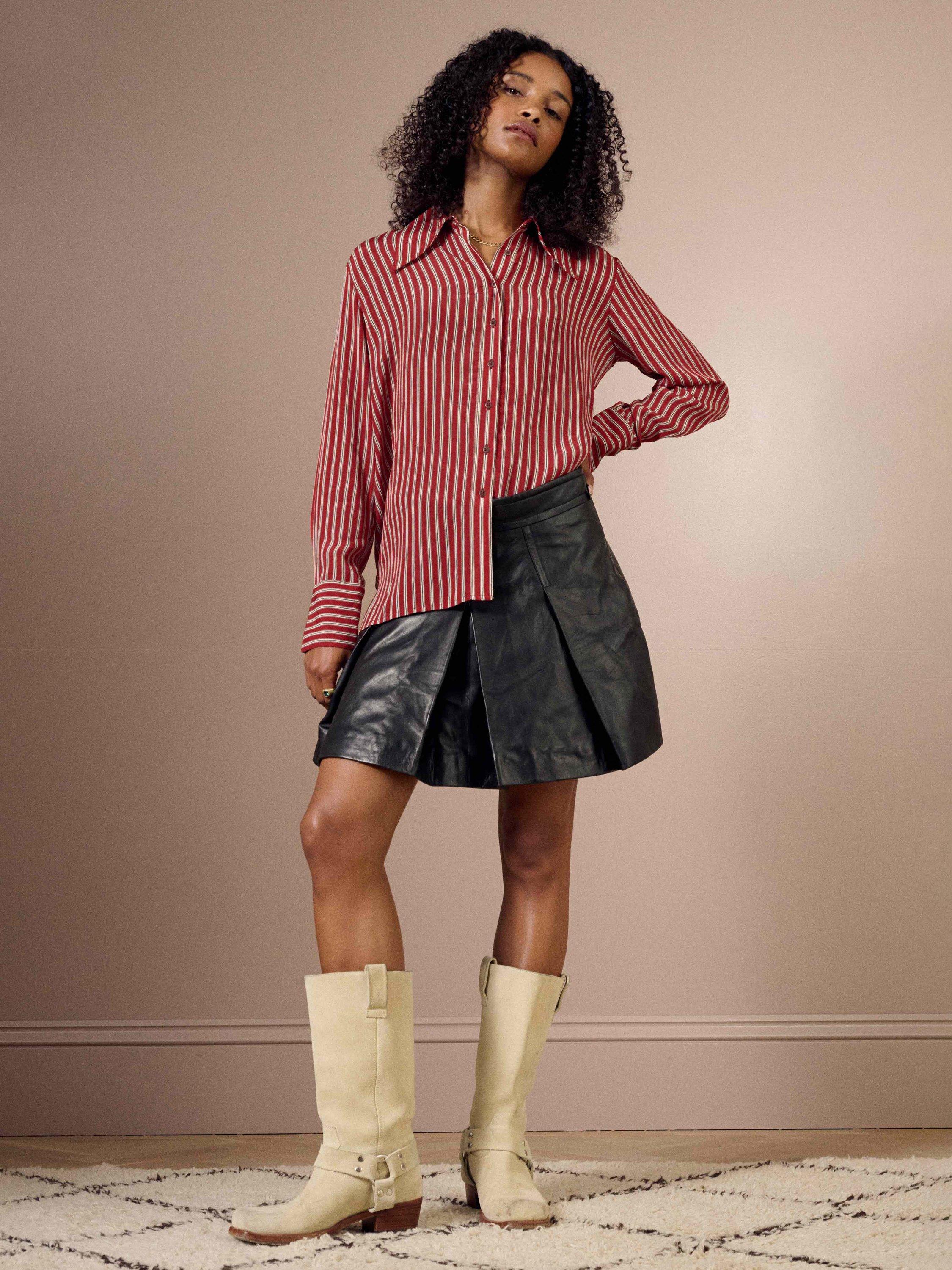Product image 2 of 5, which shows Brora Stripe Boyfriend Shirt, Ruby, 6