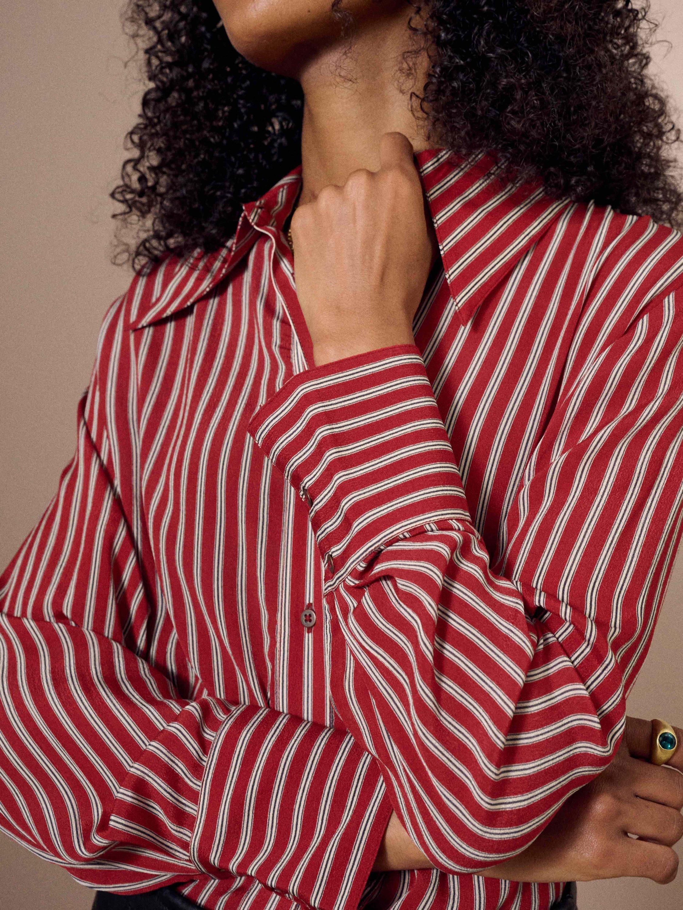 Product image 4 of 5, which shows Brora Stripe Boyfriend Shirt, Ruby, 6
