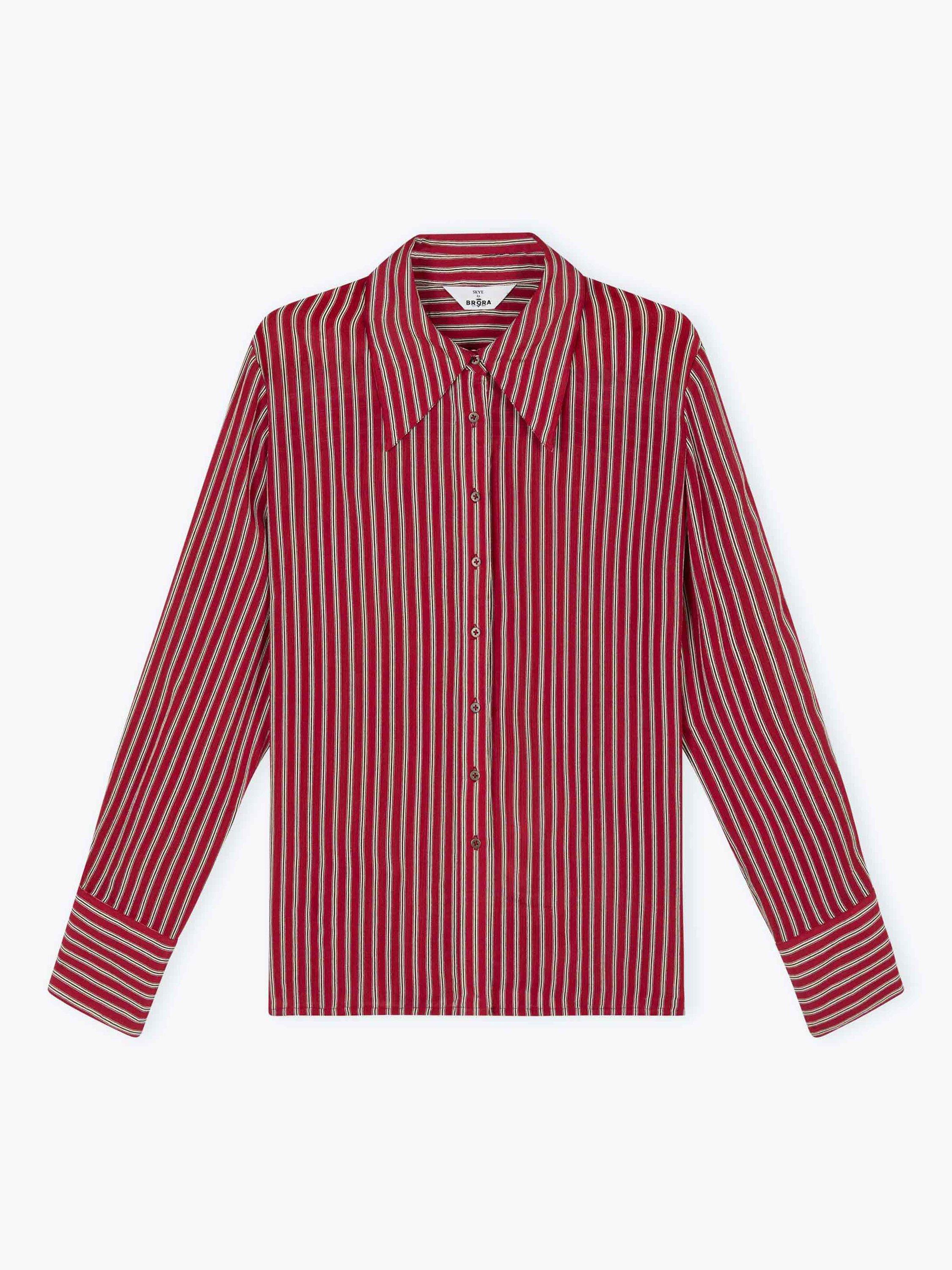 Product image 5 of 5, which shows Brora Stripe Boyfriend Shirt, Ruby, 6