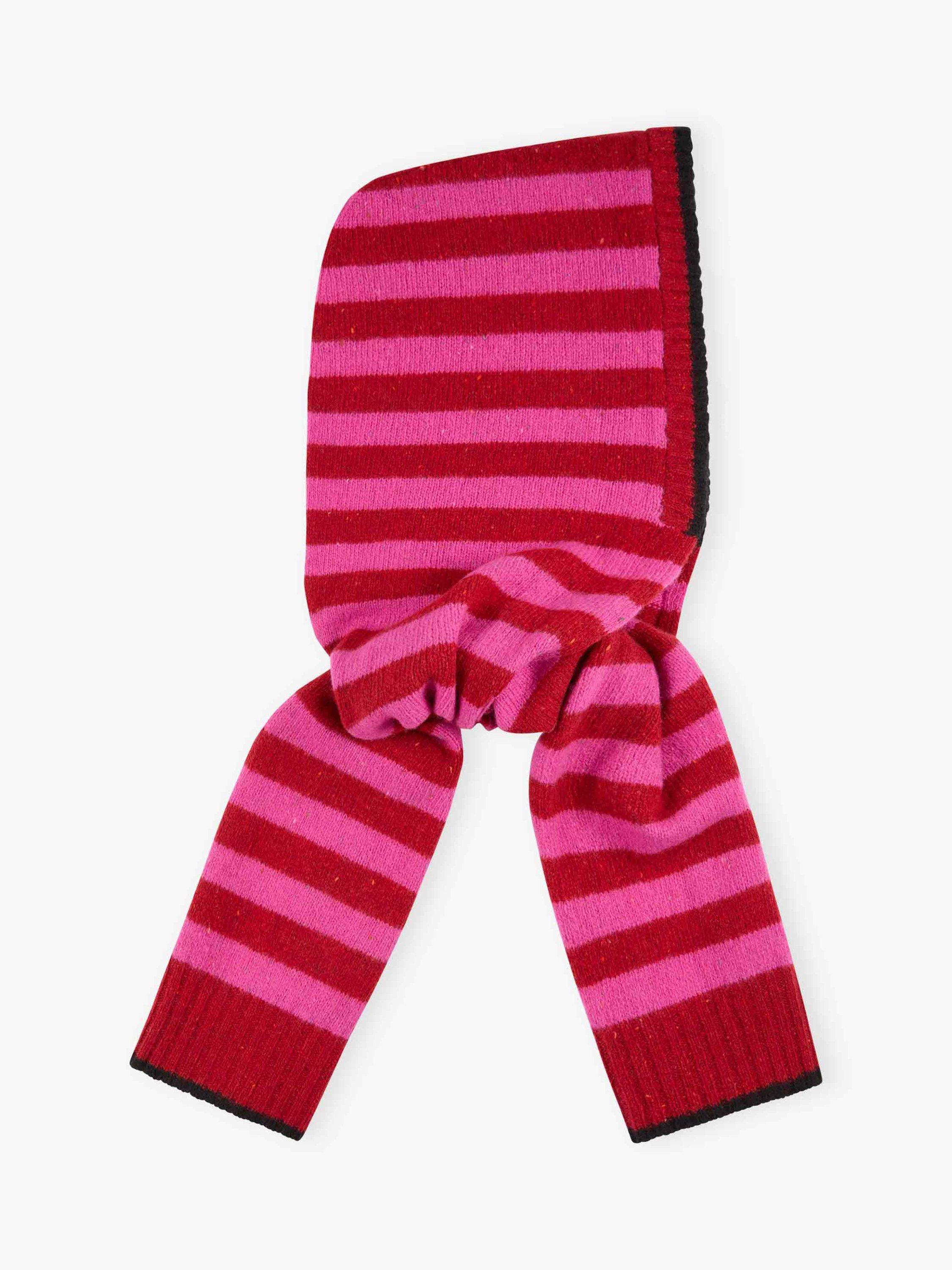 Product image 1 of 2, which shows Brora Stripe Pure Wool Hooded Scarf, Ruby/Hot Pink, One Size