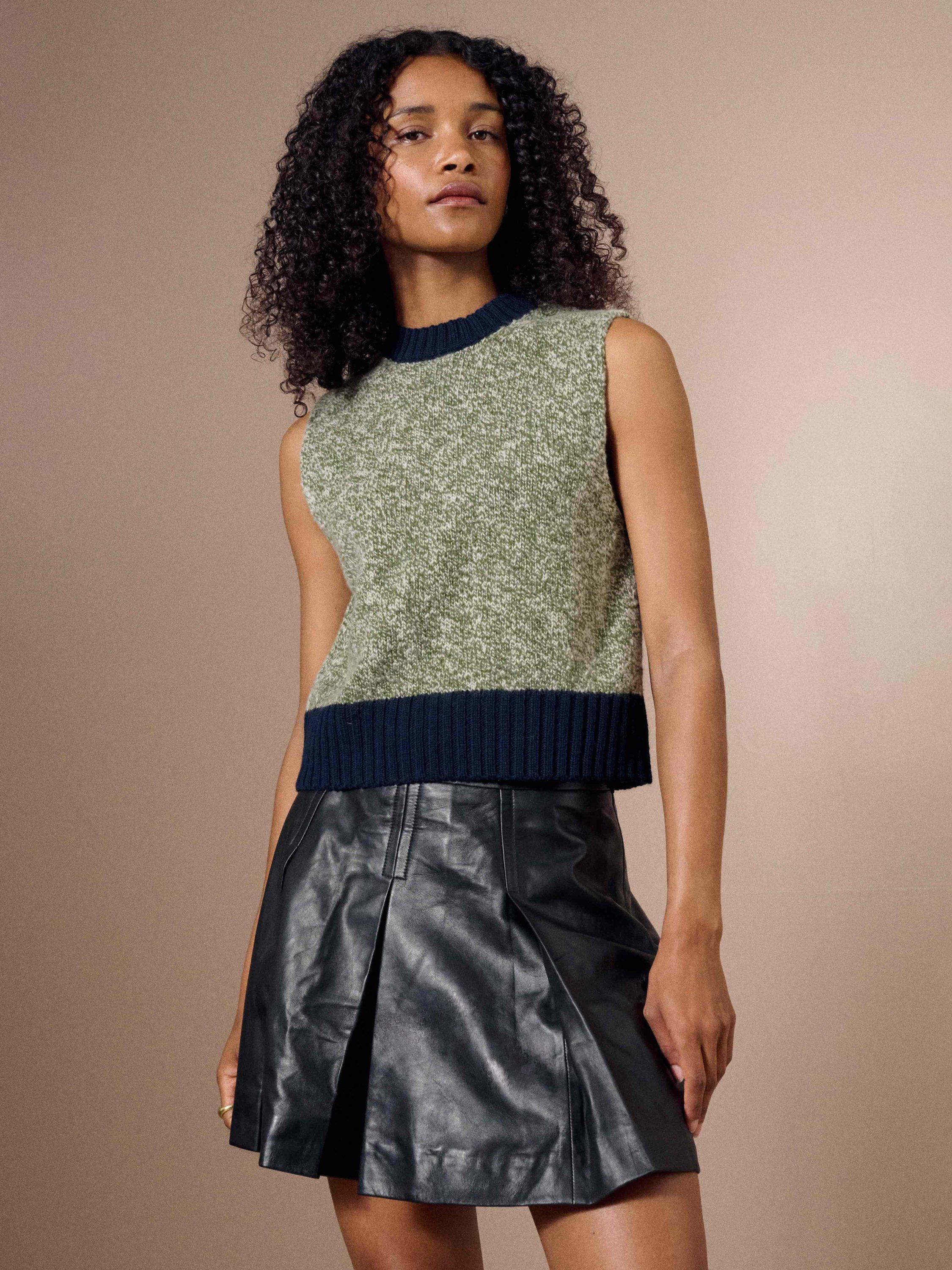 Product image 1 of 5, which shows Brora Marled Pure Wool Tank Top, Navy/Moss, 6