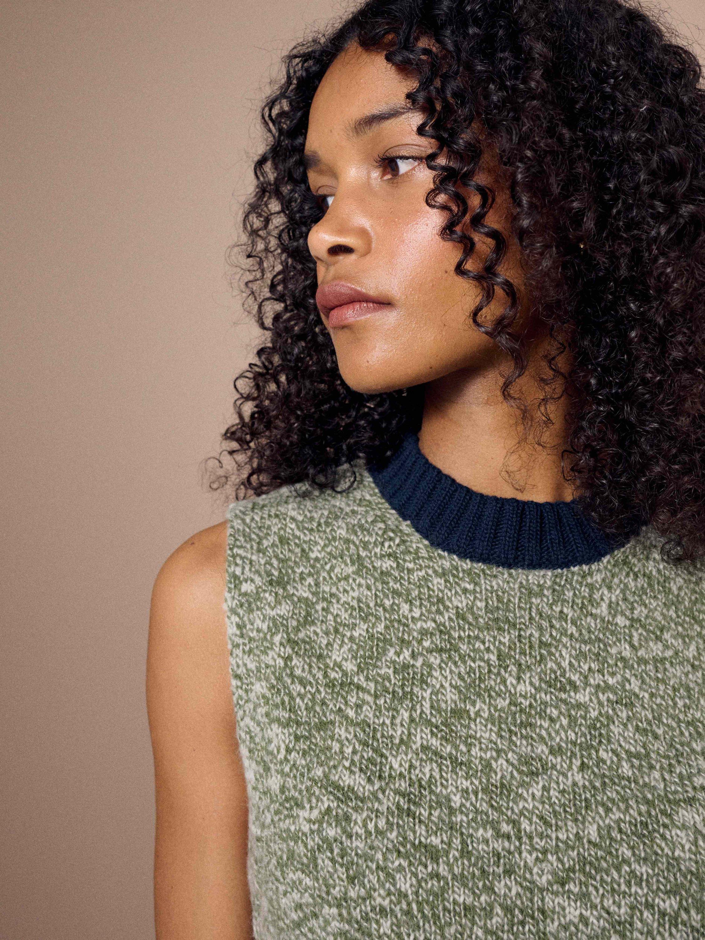 Product image 4 of 5, which shows Brora Marled Pure Wool Tank Top, Navy/Moss, 6