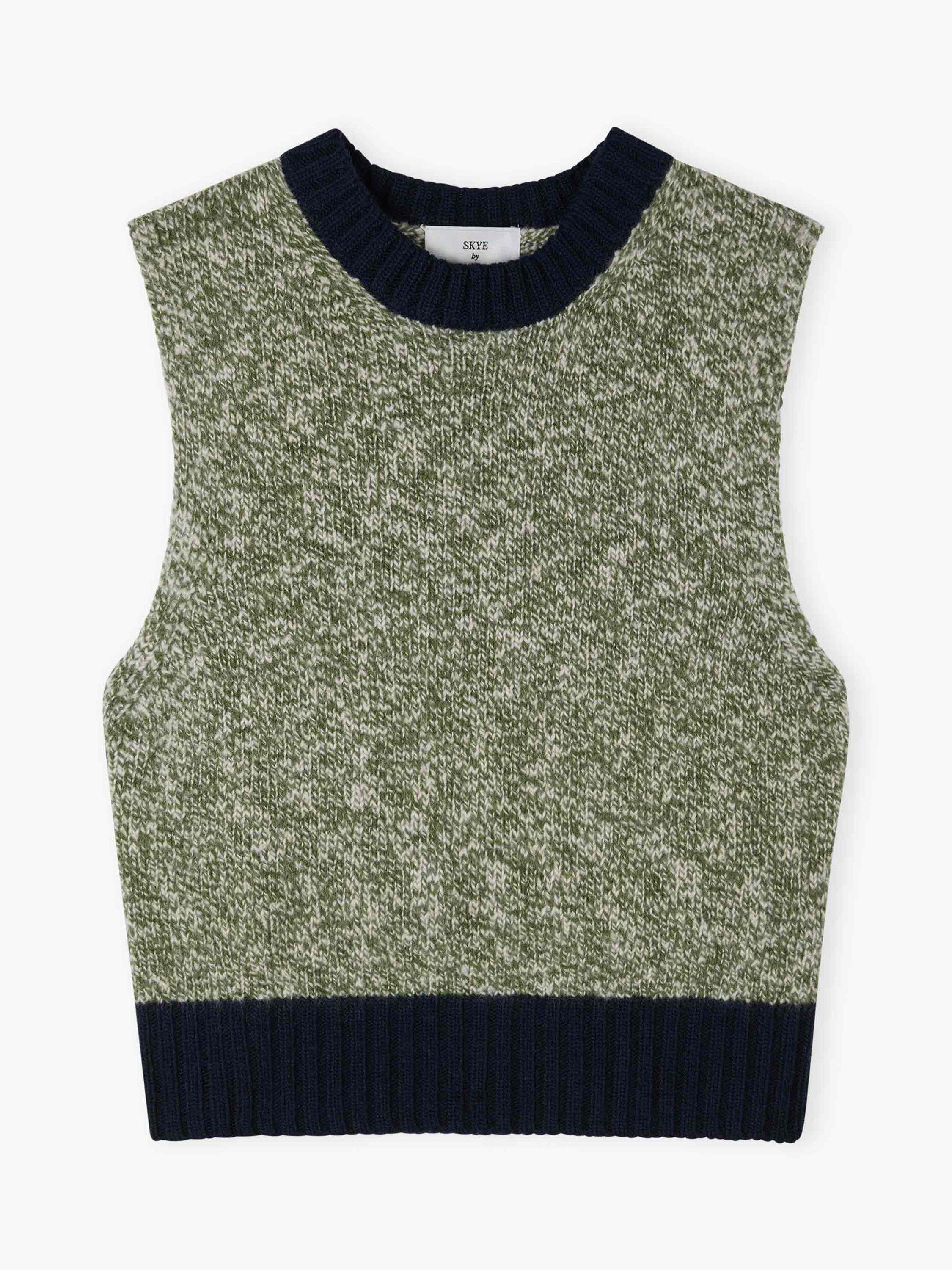 Product image 5 of 5, which shows Brora Marled Pure Wool Tank Top, Navy/Moss, 6