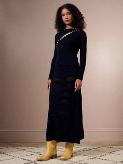 Brora Sheer Panel Knitted Midi Skirt, Black, Black