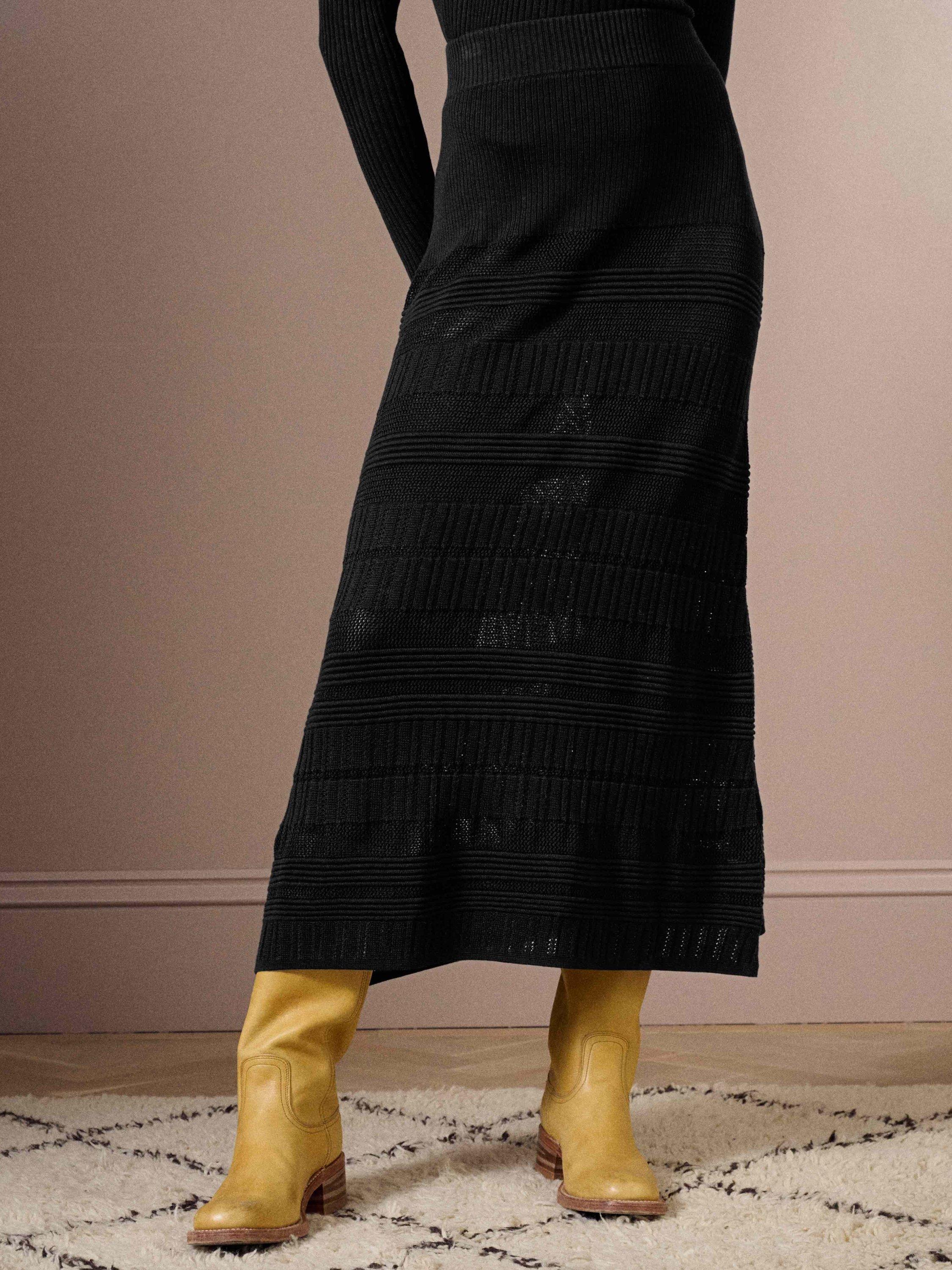 Product image 3 of 5, which shows Brora Sheer Panel Knitted Midi Skirt, Black, 8-10