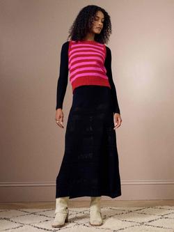 Brora Pure Wool Sleeveless Striped Tank Top, Ruby/Hot Pink - view 2, Ruby/Hot Pink