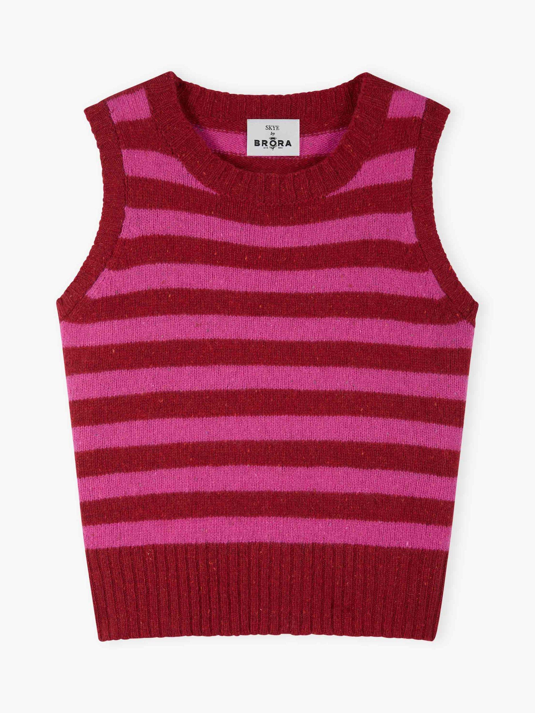 Product image 5 of 5, which shows Brora Pure Wool Sleeveless Striped Tank Top, Ruby/Hot Pink, 8-10